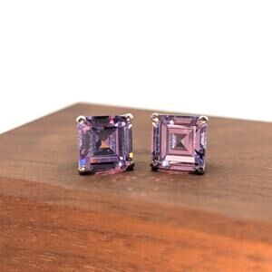 BBJ 925 Sterling Lavender Tourmaline Princess Cut Basket Set Stud Earrings